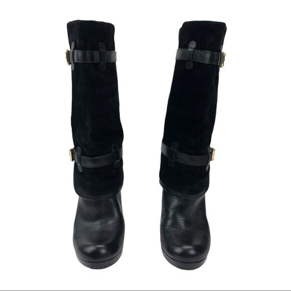 Cole Haan Kennedy Leather Suede High Heel Nike Air Boots Buckles in Black 6.5 - Picture 5 of 14